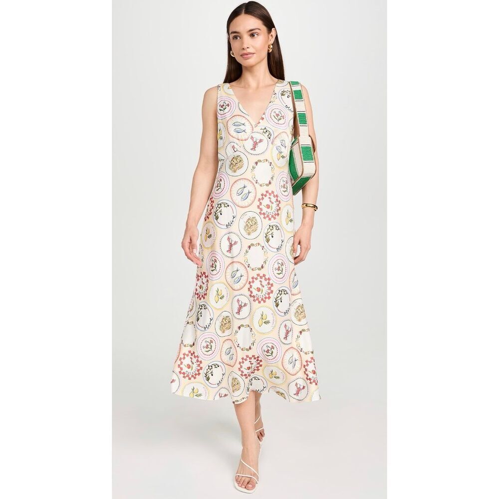 Kitri Claire Vintage Plates Tomato Girl Italian Summer Midi Slip Dress 2 Small